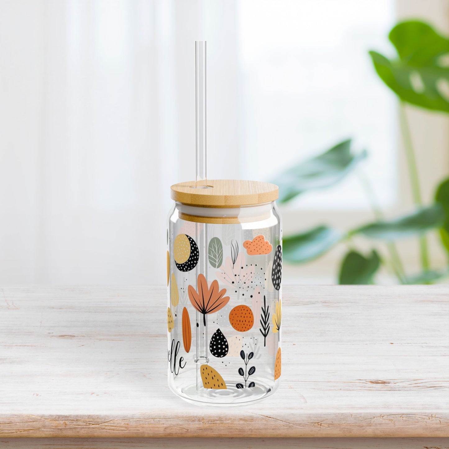 Boho Personalized Floral Sipper Glass with First Name - Custom Name Gifts A-Z