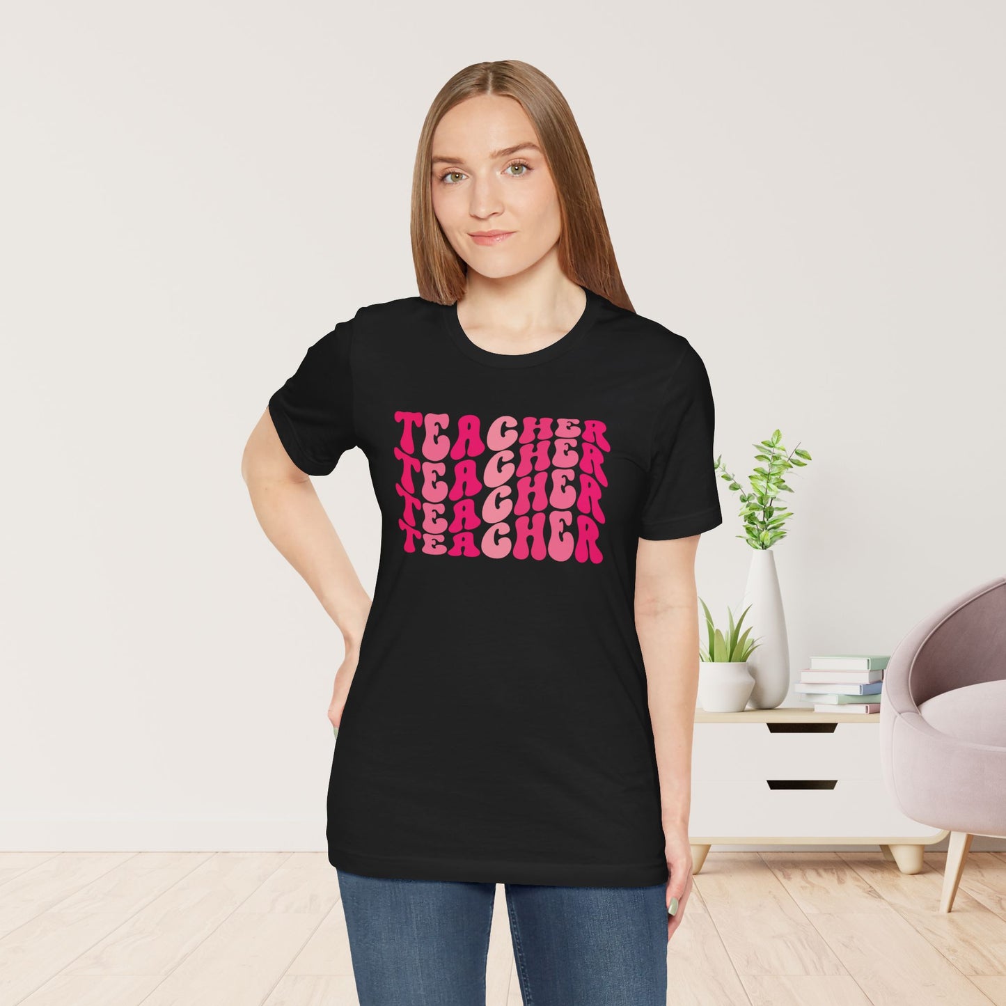 Groovy Pink Teacher Soft Cotton Tee for School Teachers