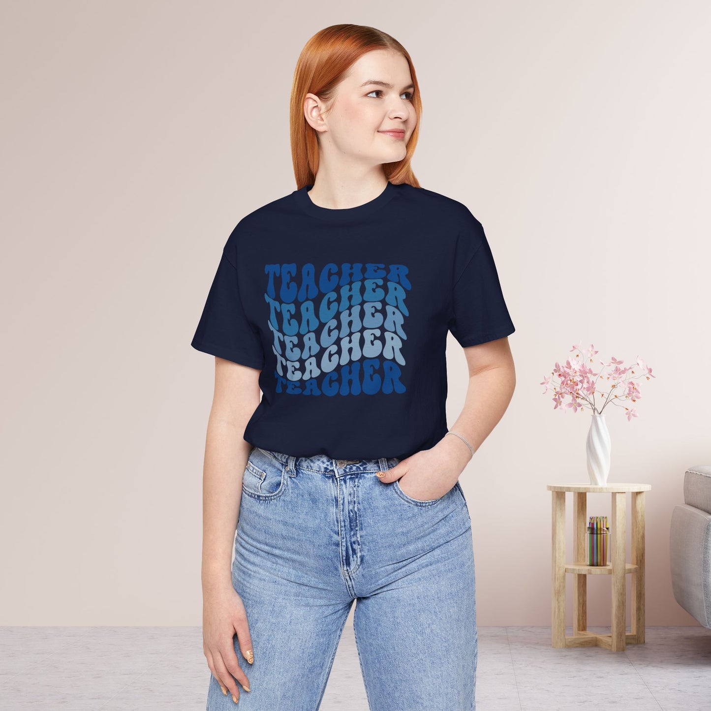 Groovy Blue Teacher Shirt - Retro School Teacher Soft Cotton Tee