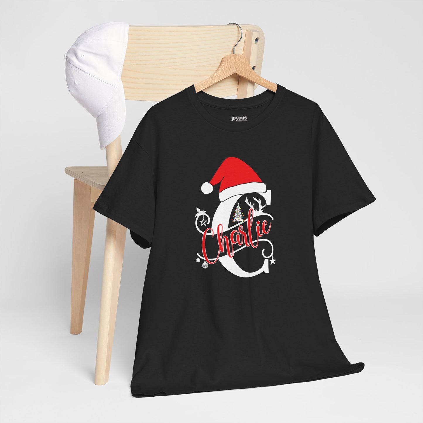 Personalized Christmas Monogram Heavy Cotton Tee with First Name - Custom Christmas Gifts