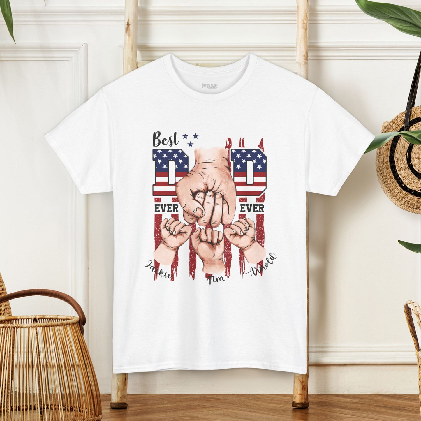 Custom Dad Heavy Cotton Tee with Kids Name - Personalized Gift for Dad