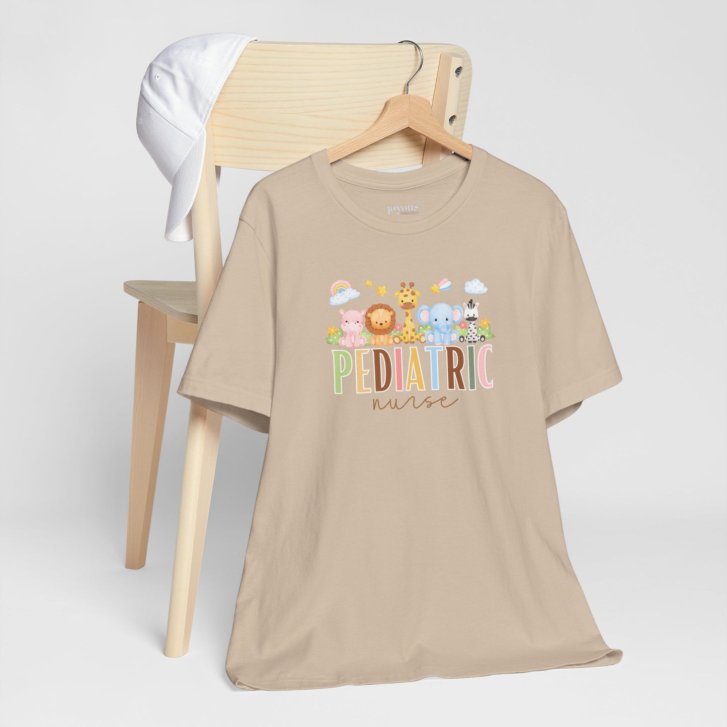 Cute Pediatric Nurse Soft Cotton Tee with Safari Animals for PEDS Nurse