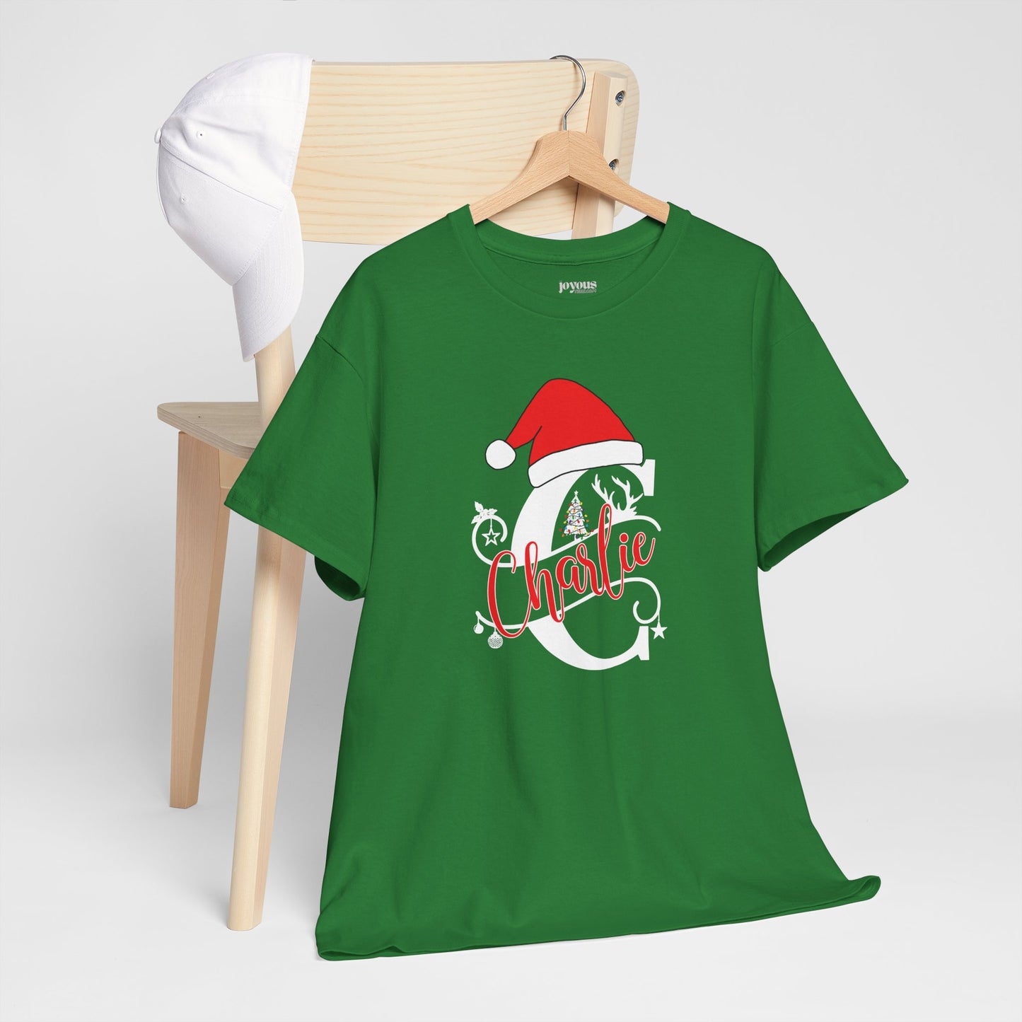 Personalized Christmas Monogram Heavy Cotton Tee with First Name - Custom Christmas Gifts