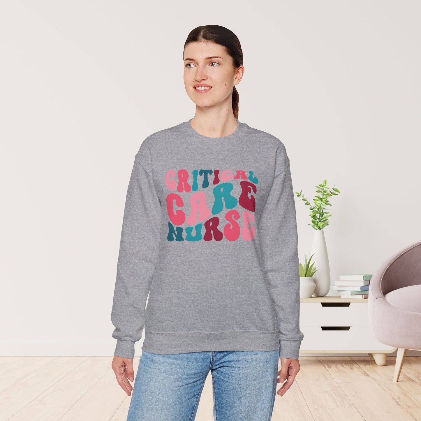 Groovy Colorful Critical Care Nurse Crewneck Sweatshirt