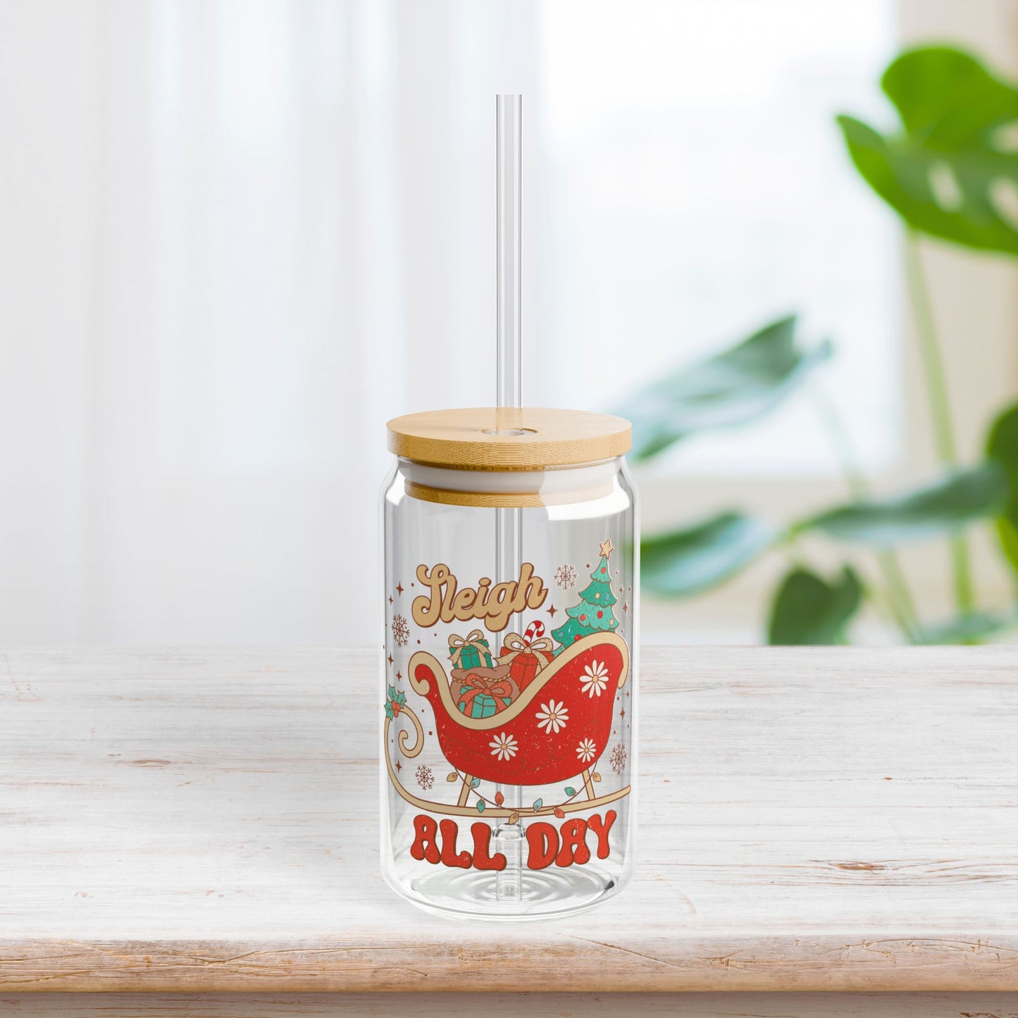 Sleigh All Day Retro Christmas Sipper Glass - Best Christmas Gift