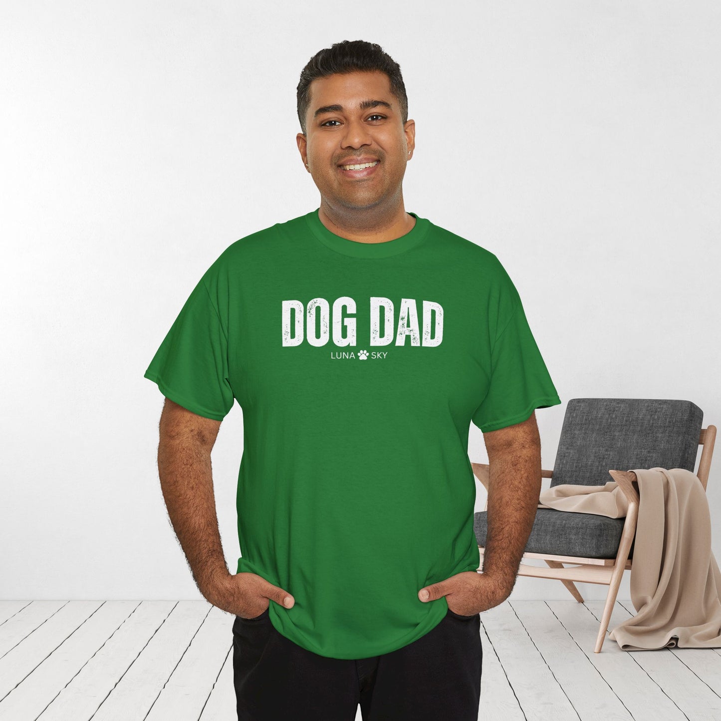Custom Dog Dad Heavy Cotton Tee with Dogs Name - Personalized Dog Lover Gift
