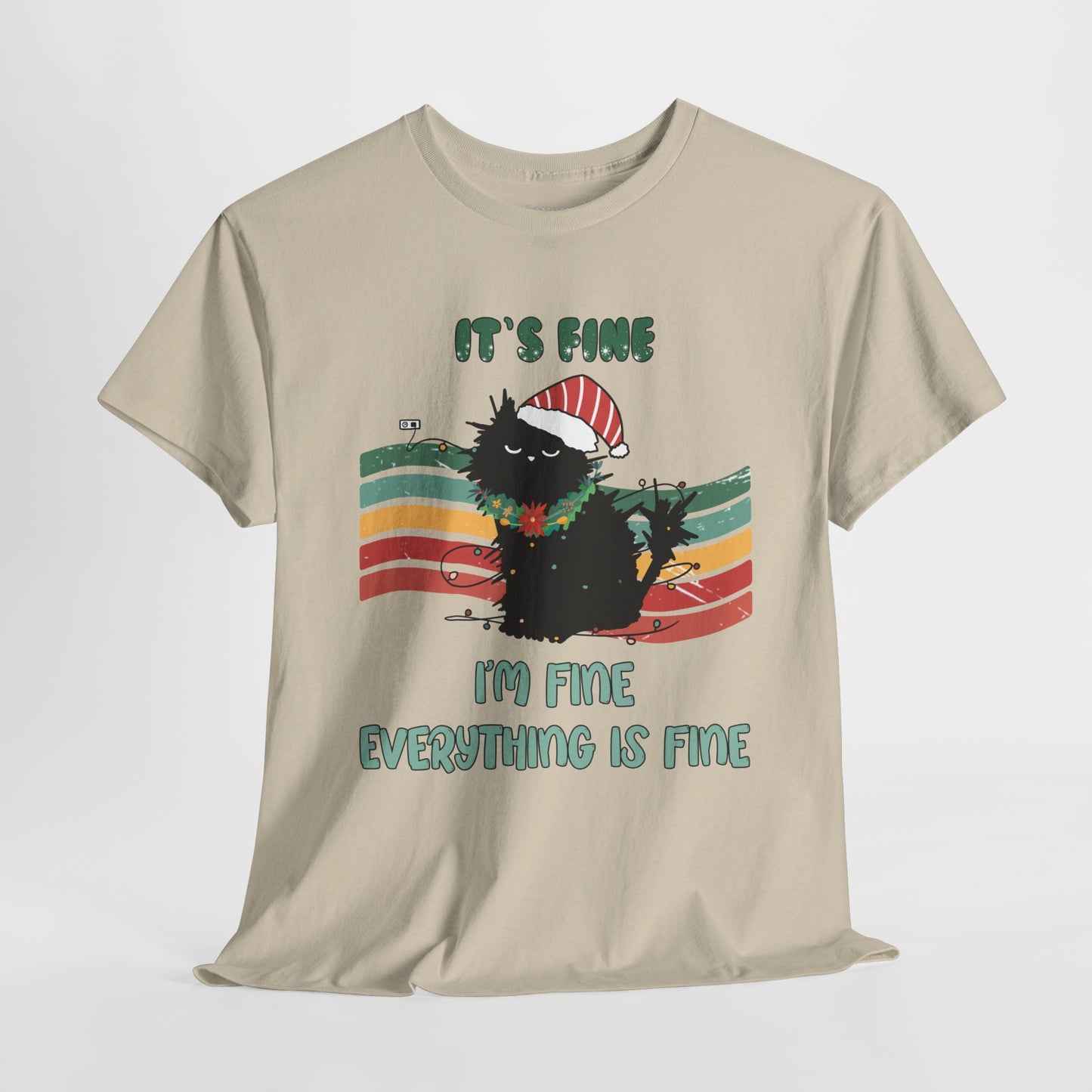 It's Fine Funny Cat Christmas Heavy Cotton Tee - Cat Lovers Christmas Gift