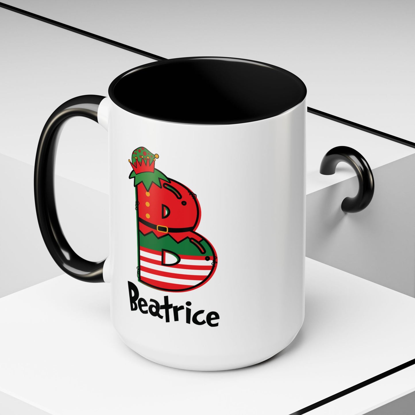 Custom Name Christmas Elf Initial Letter Mug - Personalized Christmas Gifts A-Z