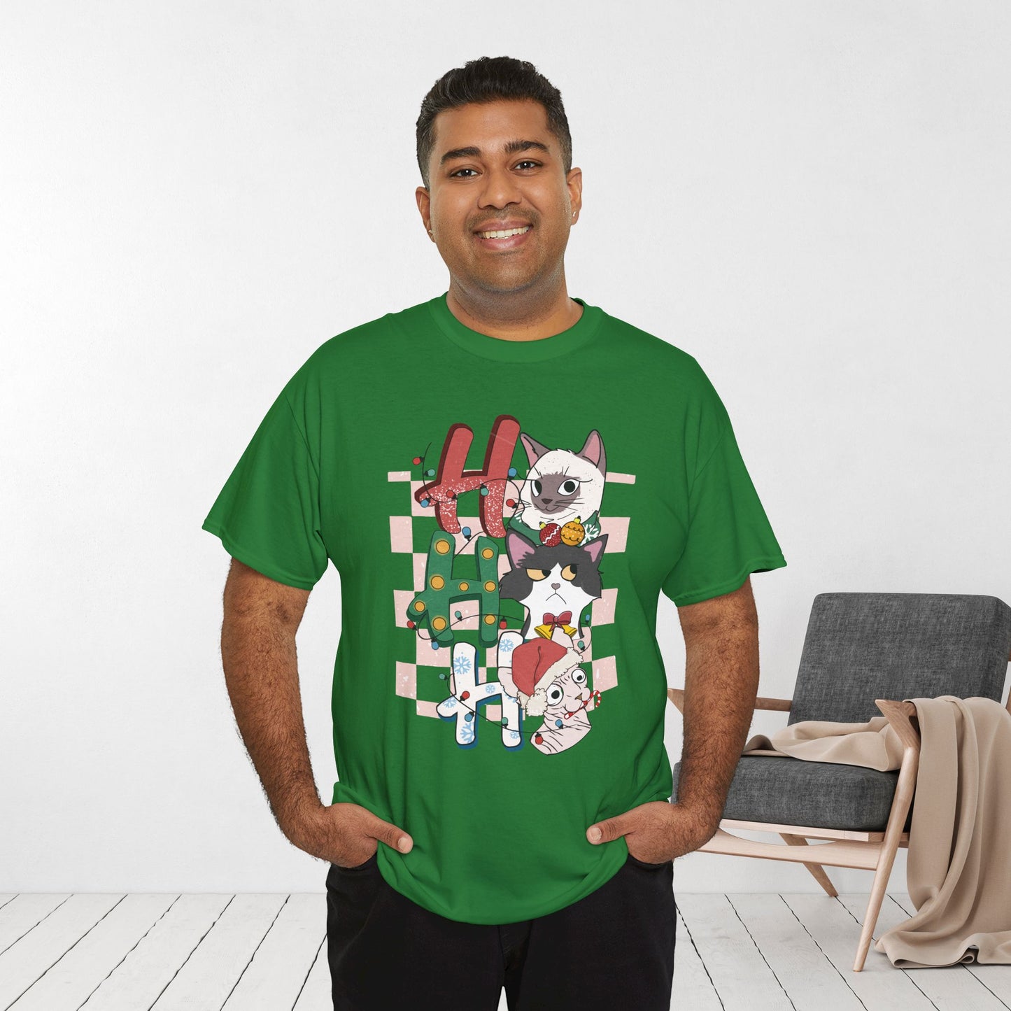 Ho Ho Ho Funny Cat Christmas Heavy Cotton Tee - Cat Lovers Christmas Gift