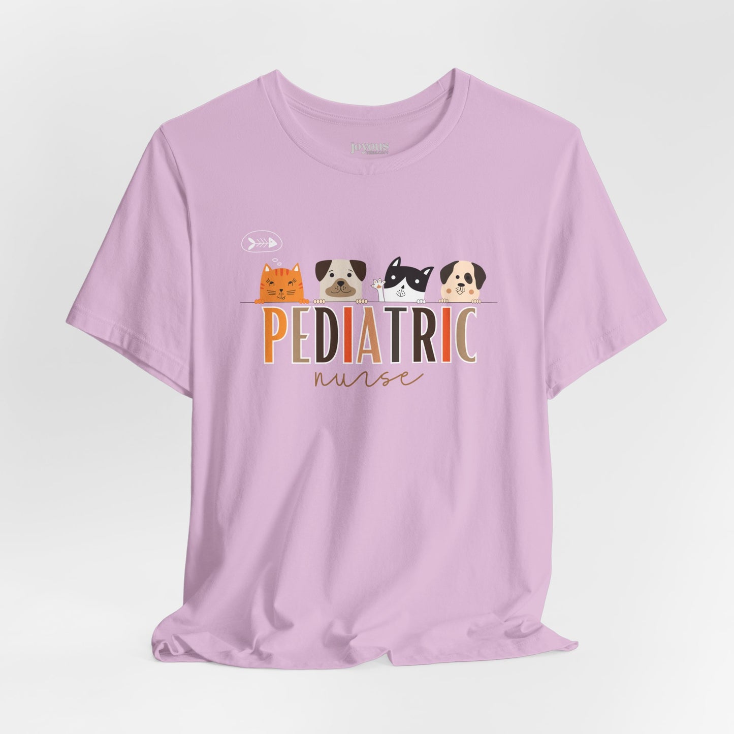 Cute Pediatric Nurse Soft Cotton Tee with Dogs and Cats for PEDS Nurse