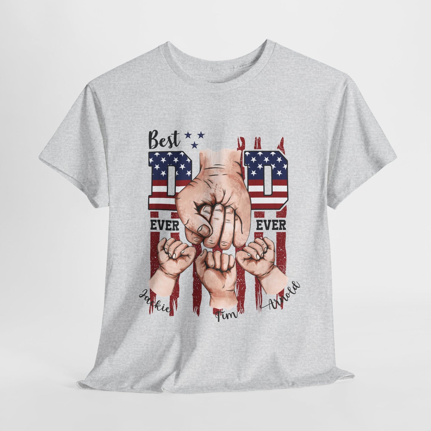 Custom Dad Heavy Cotton Tee with Kids Name - Personalized Gift for Dad