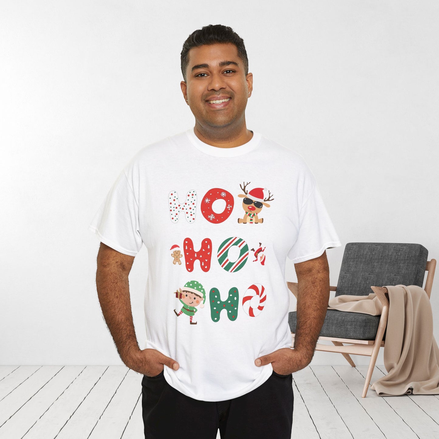 Ho Ho Ho Christmas Shirt - Matching Family Christmas Heavy Cotton Tee