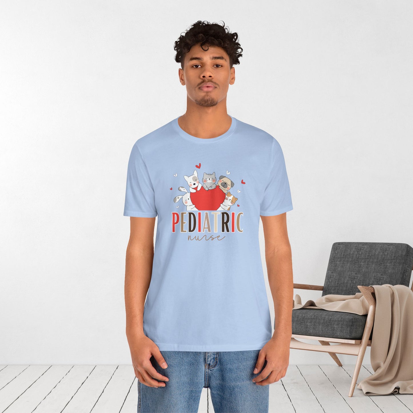 Pediatric Nurse Soft Cotton Tee with Cute Dogs and Cats for PEDS Nurse