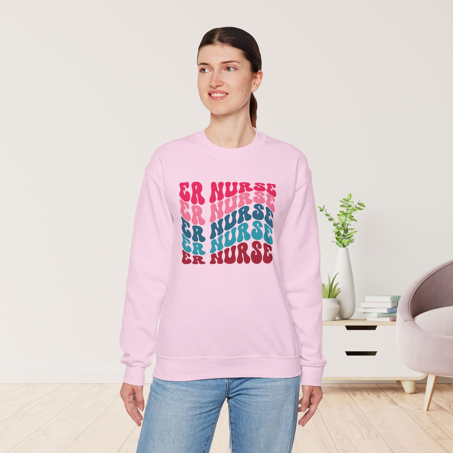 Groovy Colorful ER Nurse Sweatshirt - Emergency Nurse Crewneck