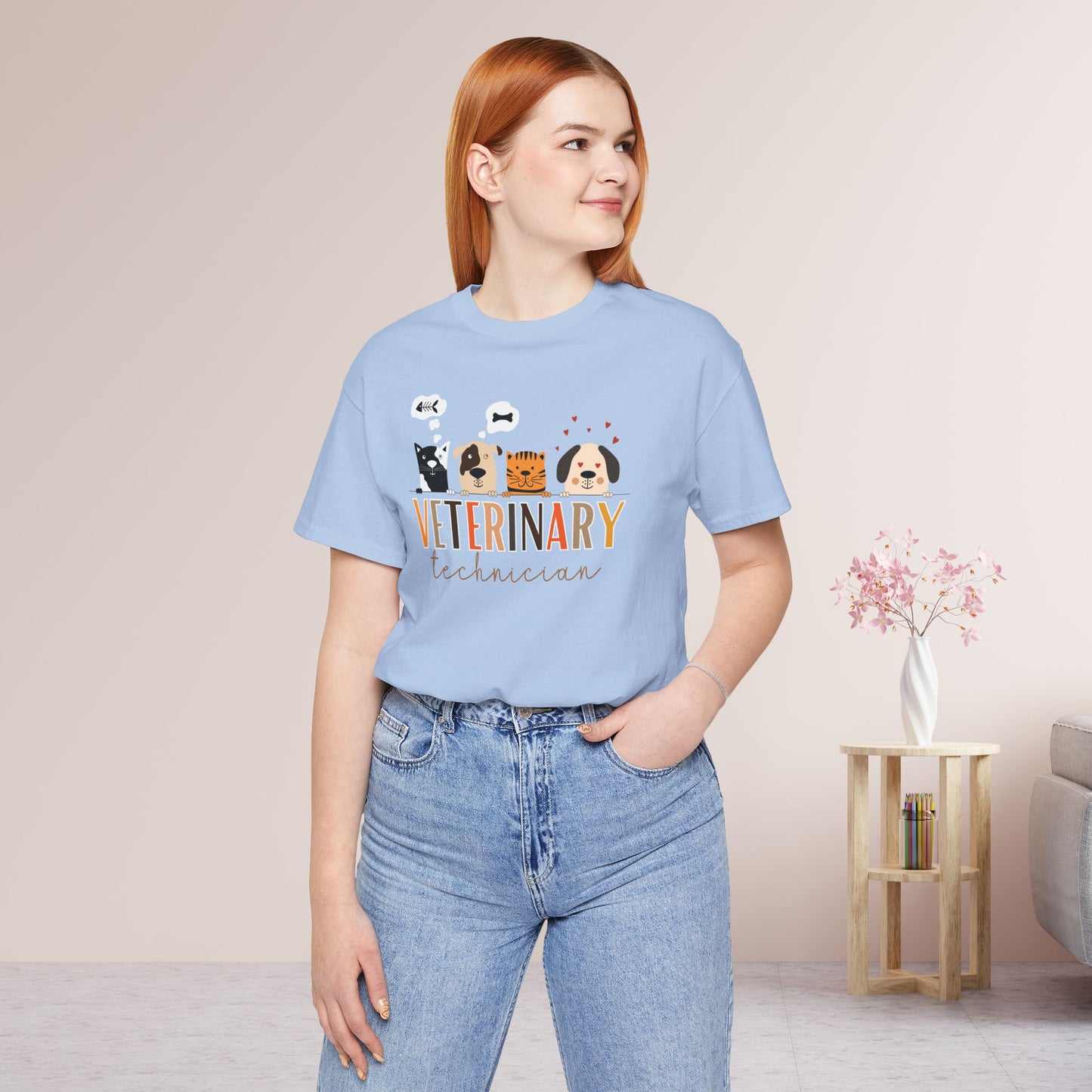 Veterinary Technician Soft Cotton Tee with Cute Dogs and Cats for VET Technician
