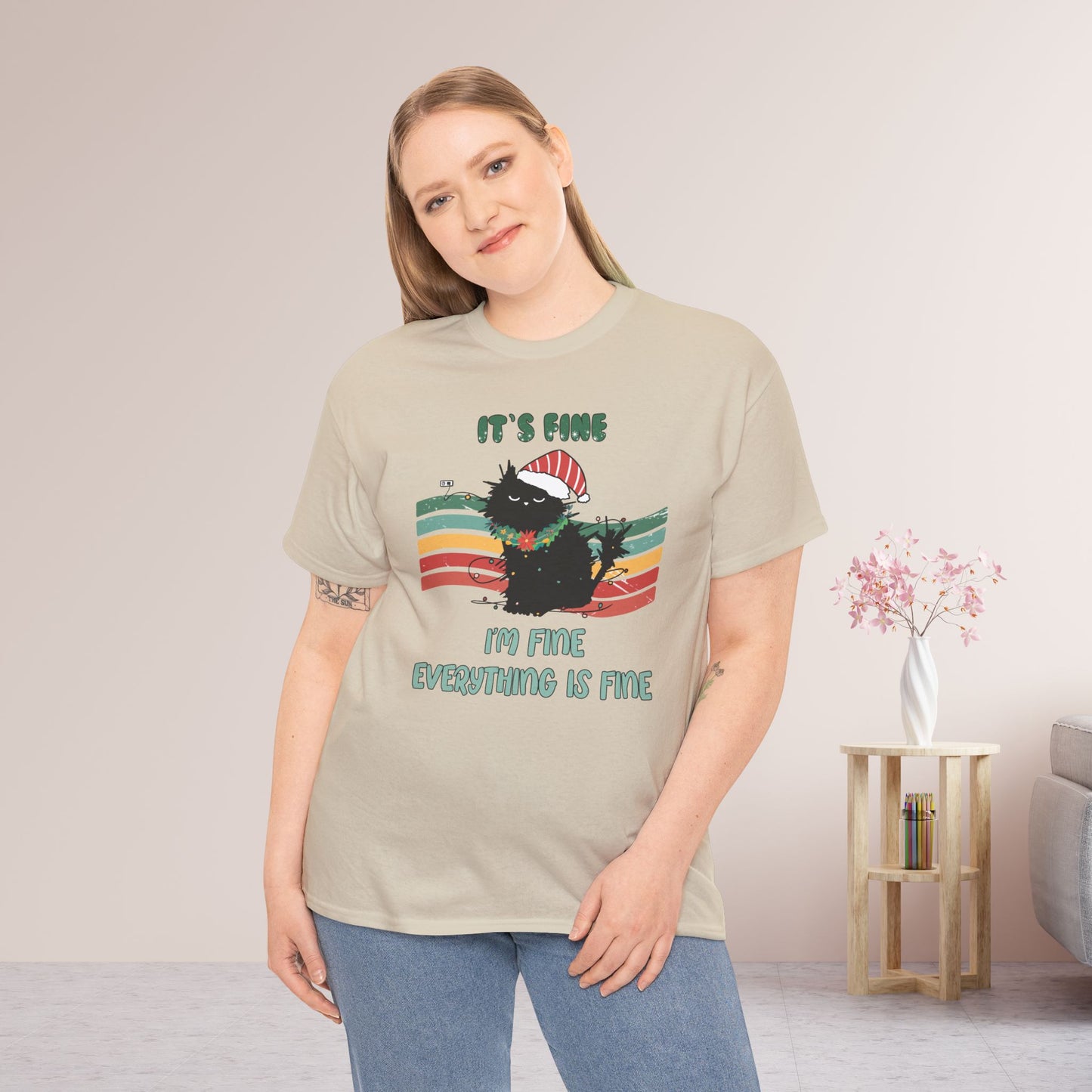 It's Fine Funny Cat Christmas Heavy Cotton Tee - Cat Lovers Christmas Gift