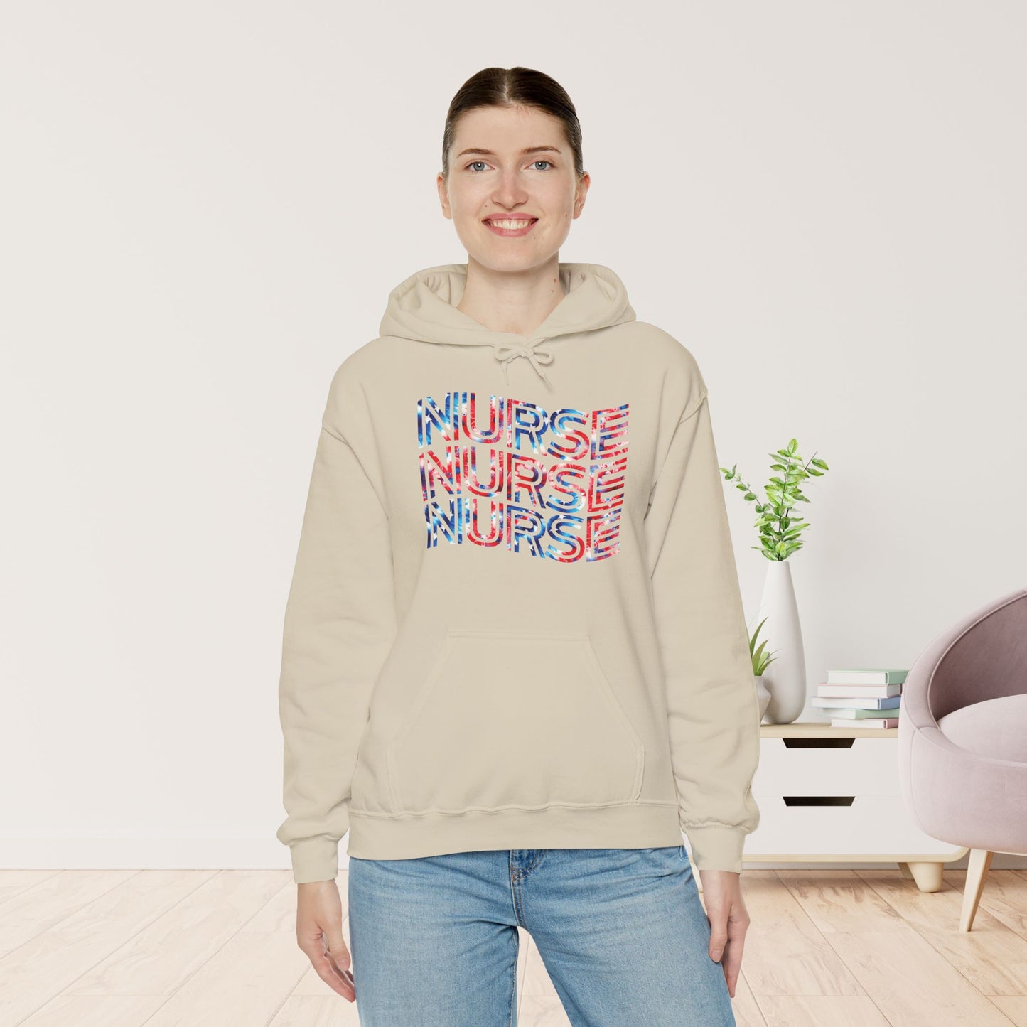 Wavy Patriotic Nurse Hoodie - 4th of July Nurse Hoodie