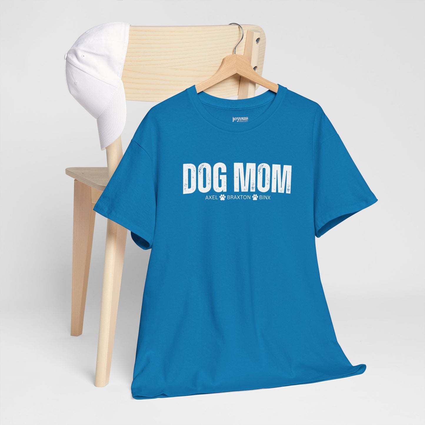 Custom Dog Mom Heavy Cotton Tee with Dogs Name - Personalized Dog Lover Gift