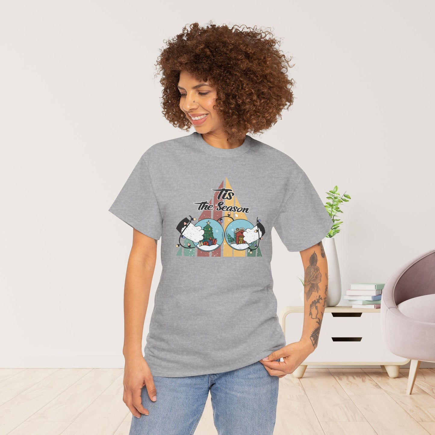 Tis The Season Funny Cat Christmas Heavy Cotton Tee - Cat Lovers Christmas Gift