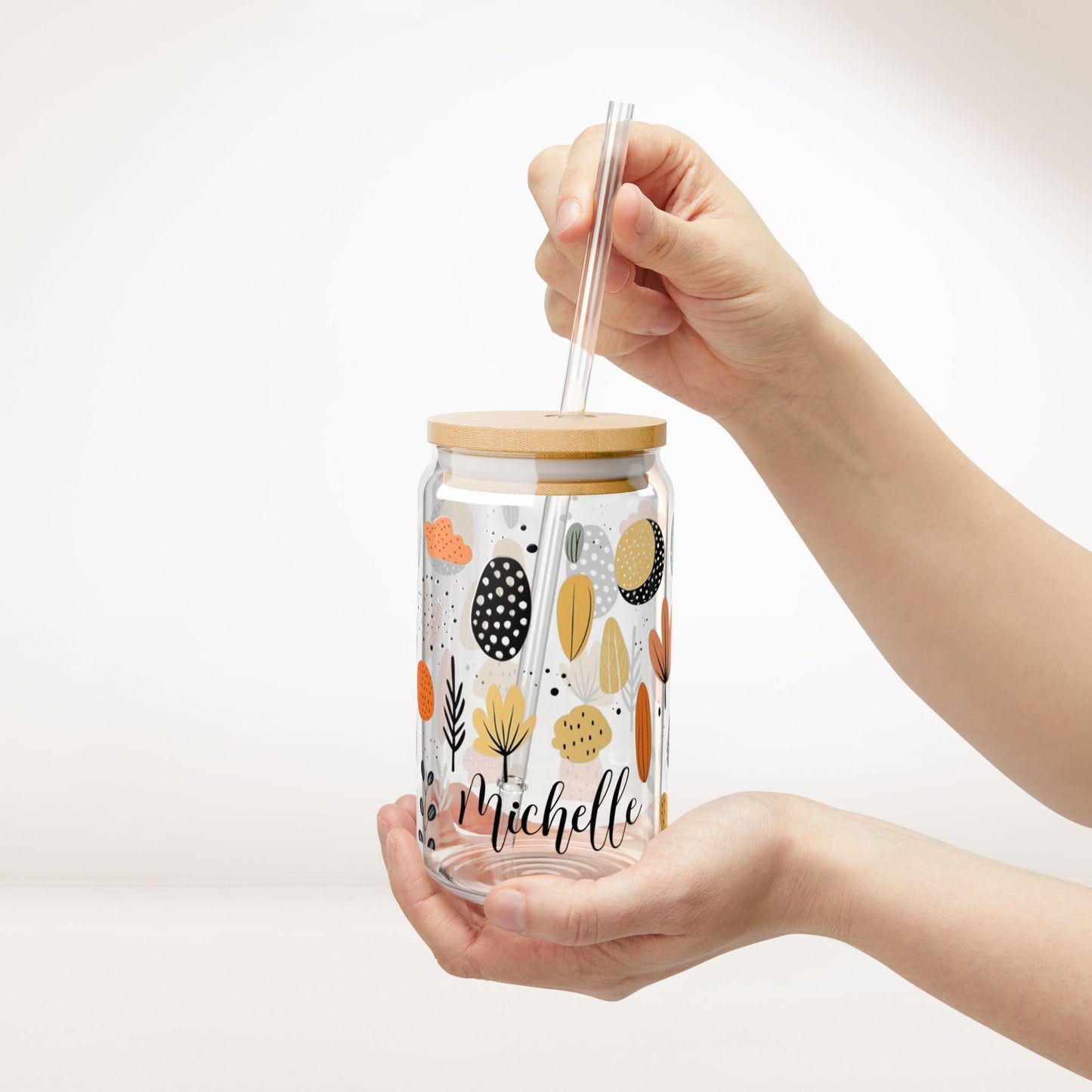 Boho Personalized Floral Sipper Glass with First Name - Custom Name Gifts A-Z