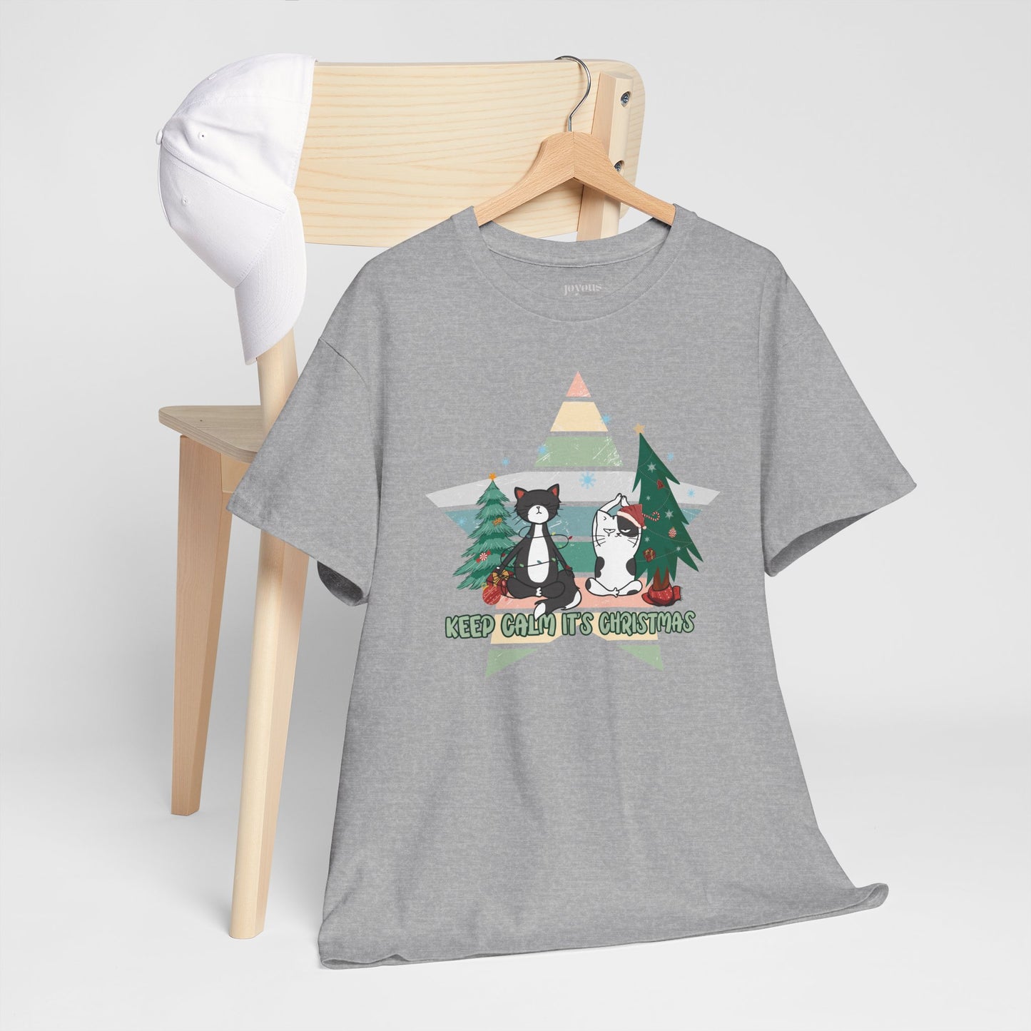 Keep Calm It's Christmas Funny Cat Christmas Heavy Cotton Tee - Cat Lovers Christmas Gift