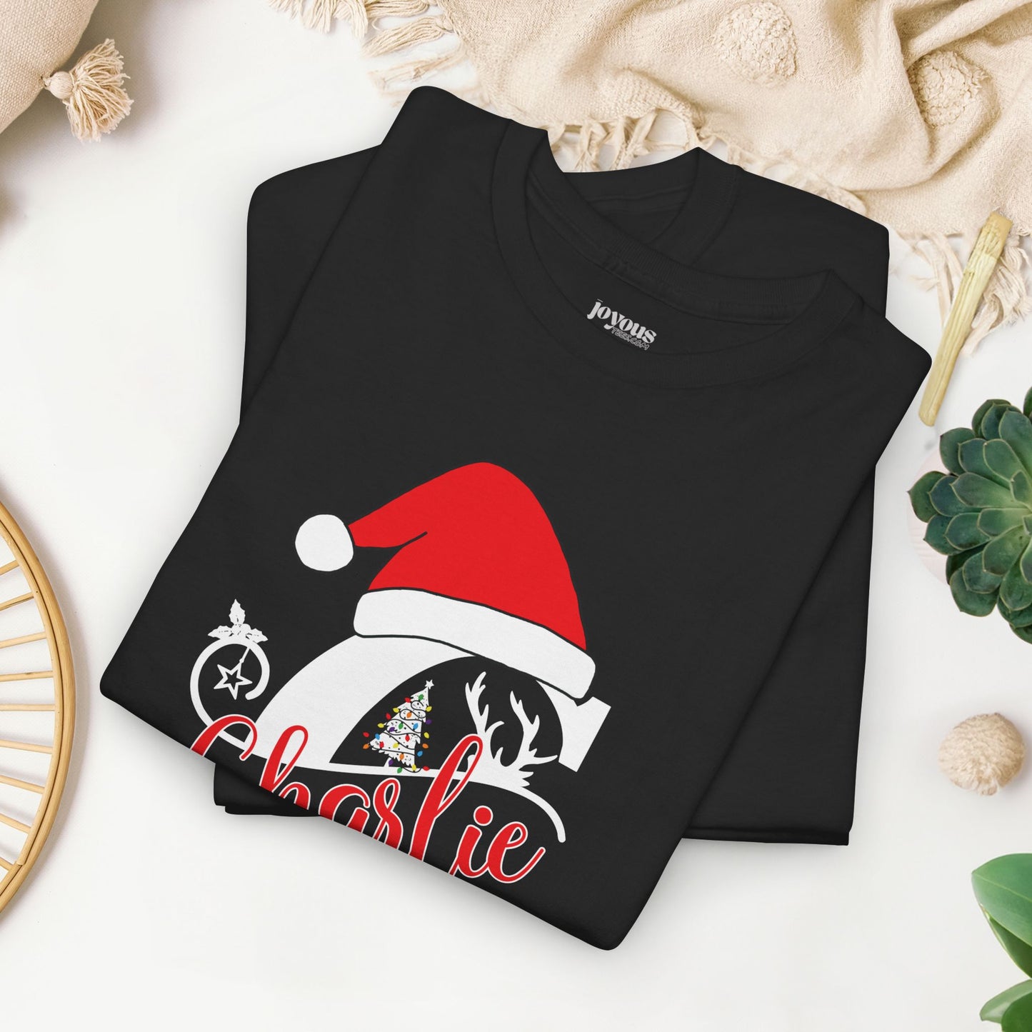 Personalized Christmas Monogram Heavy Cotton Tee with First Name - Custom Christmas Gifts