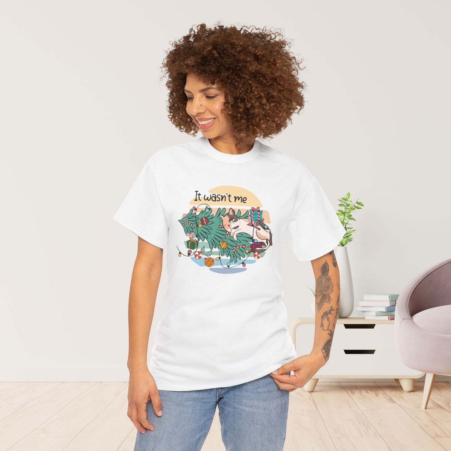 It Wasn't Me Funny Cat Christmas Heavy Cotton Tee - Cat Lovers Christmas Gift