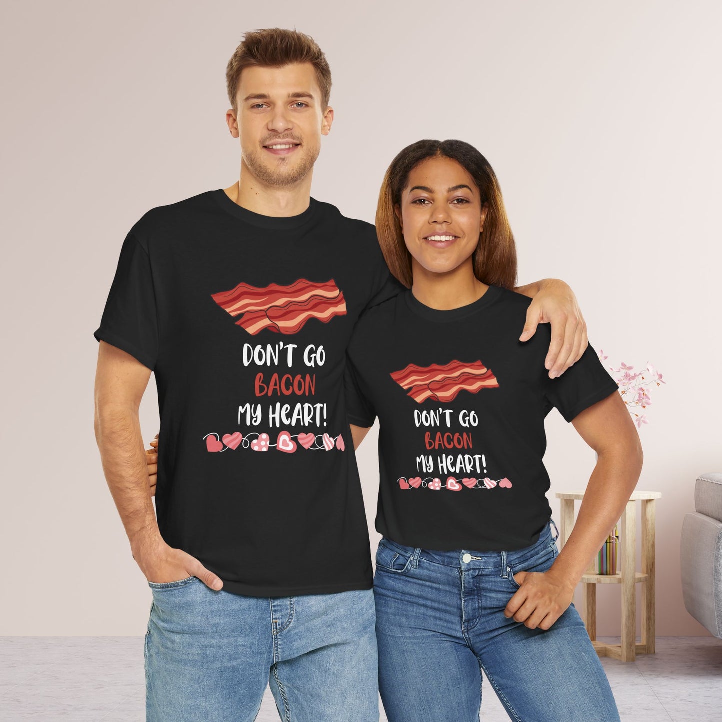 Valentine's Day Teacher Shirt - Don't Go Bacon My Heart Heavy Cotton Tee