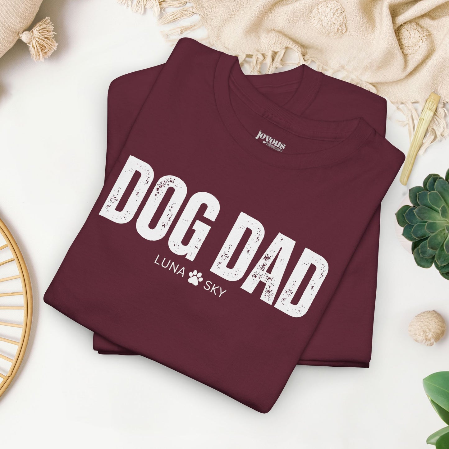 Custom Dog Dad Heavy Cotton Tee with Dogs Name - Personalized Dog Lover Gift