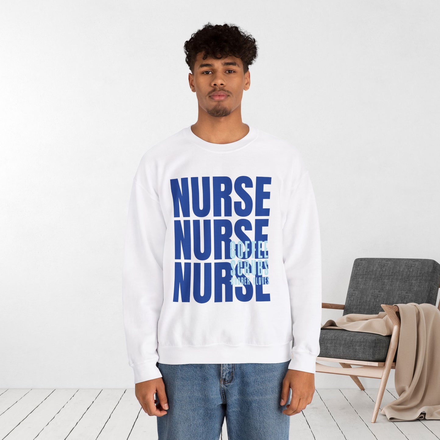 Blue Nurse Sweatshirt - Coffee Scrubs Rubber Gloves Crewneck