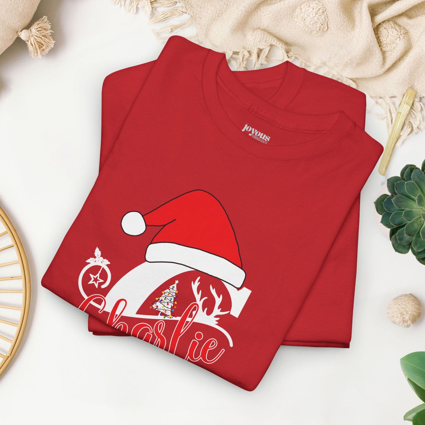 Personalized Christmas Monogram Heavy Cotton Tee with First Name - Custom Christmas Gifts