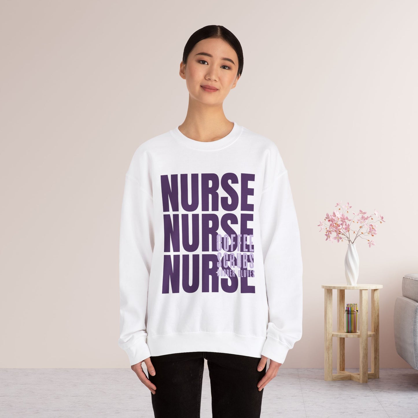 Purple Nurse Sweatshirt - Coffee Scrubs Rubber Gloves Shirt
