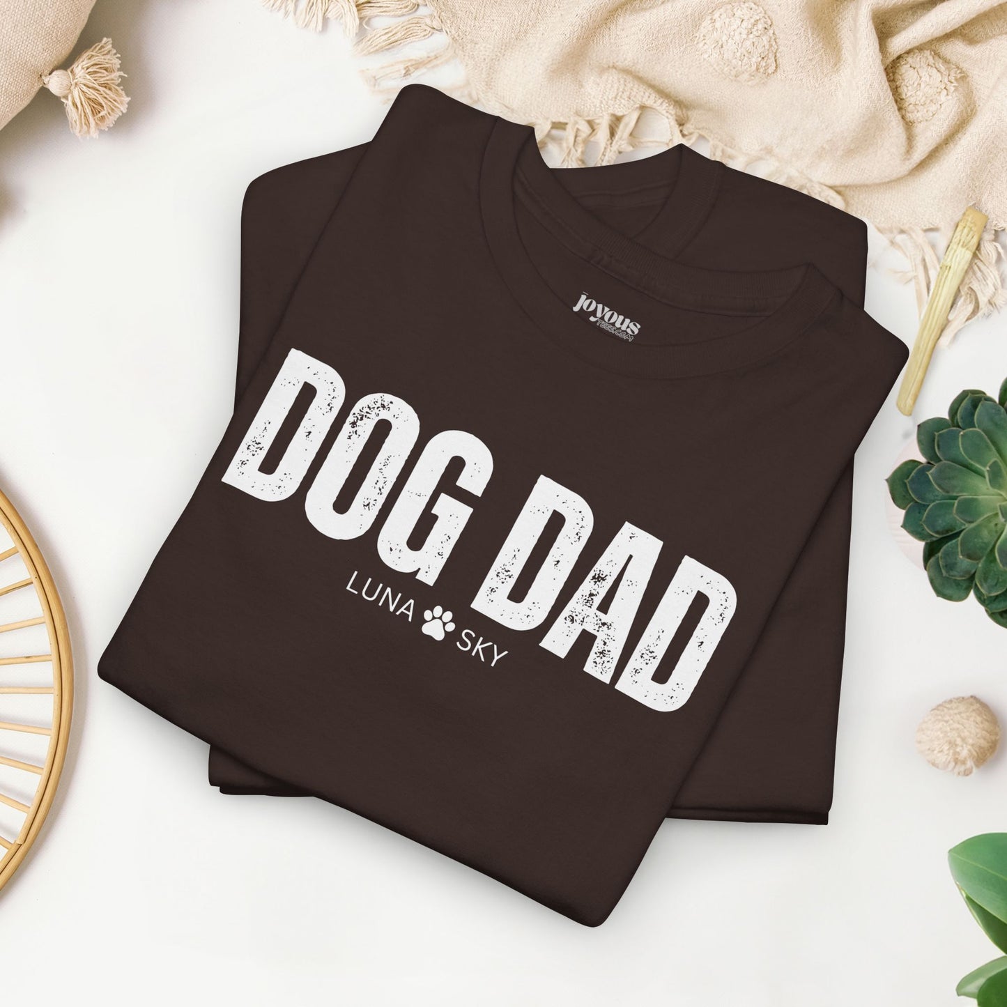 Custom Dog Dad Heavy Cotton Tee with Dogs Name - Personalized Dog Lover Gift