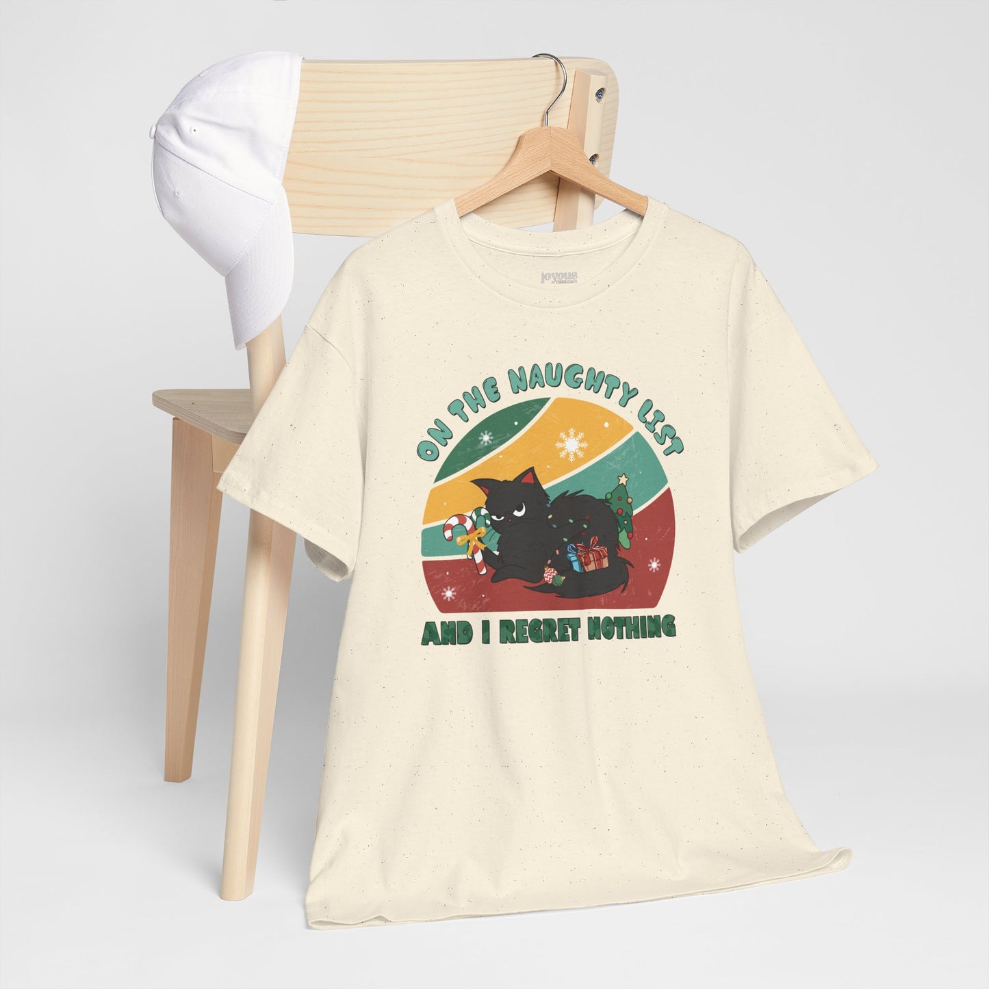 On The Naughty List Funny Cat Christmas Heavy Cotton Tee - Cat Lovers Christmas Gift