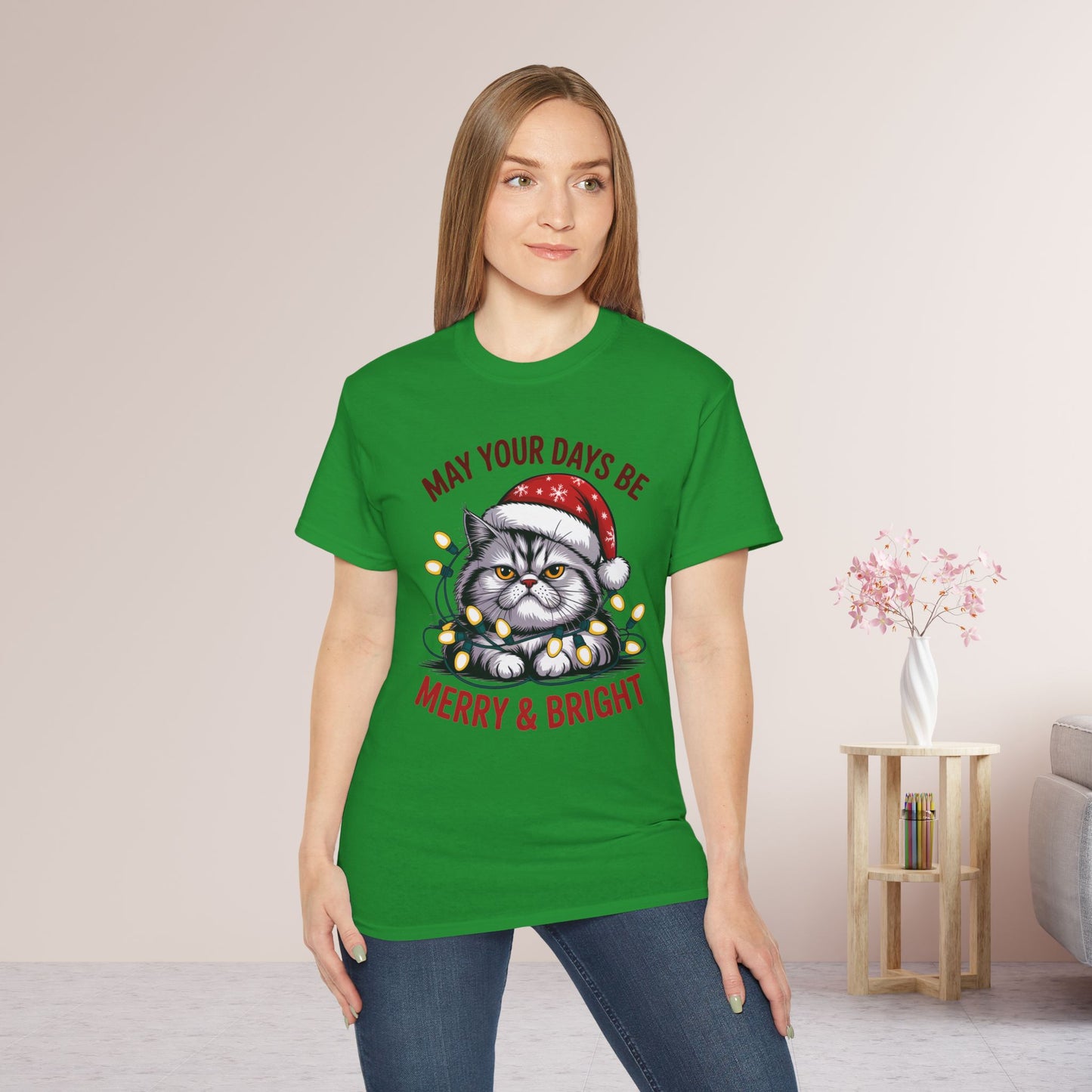 May Your Days Be Merry & Bright Christmas Cat Ultra Cotton Tee