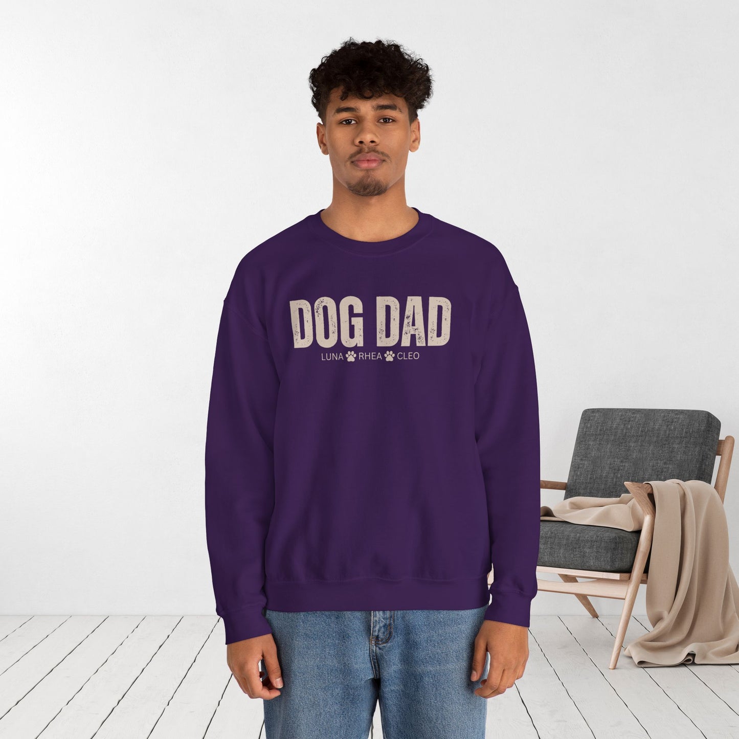 Custom Dog Dad Sweatshirt with Dogs Name - Personalized Gift for Dog Dad
