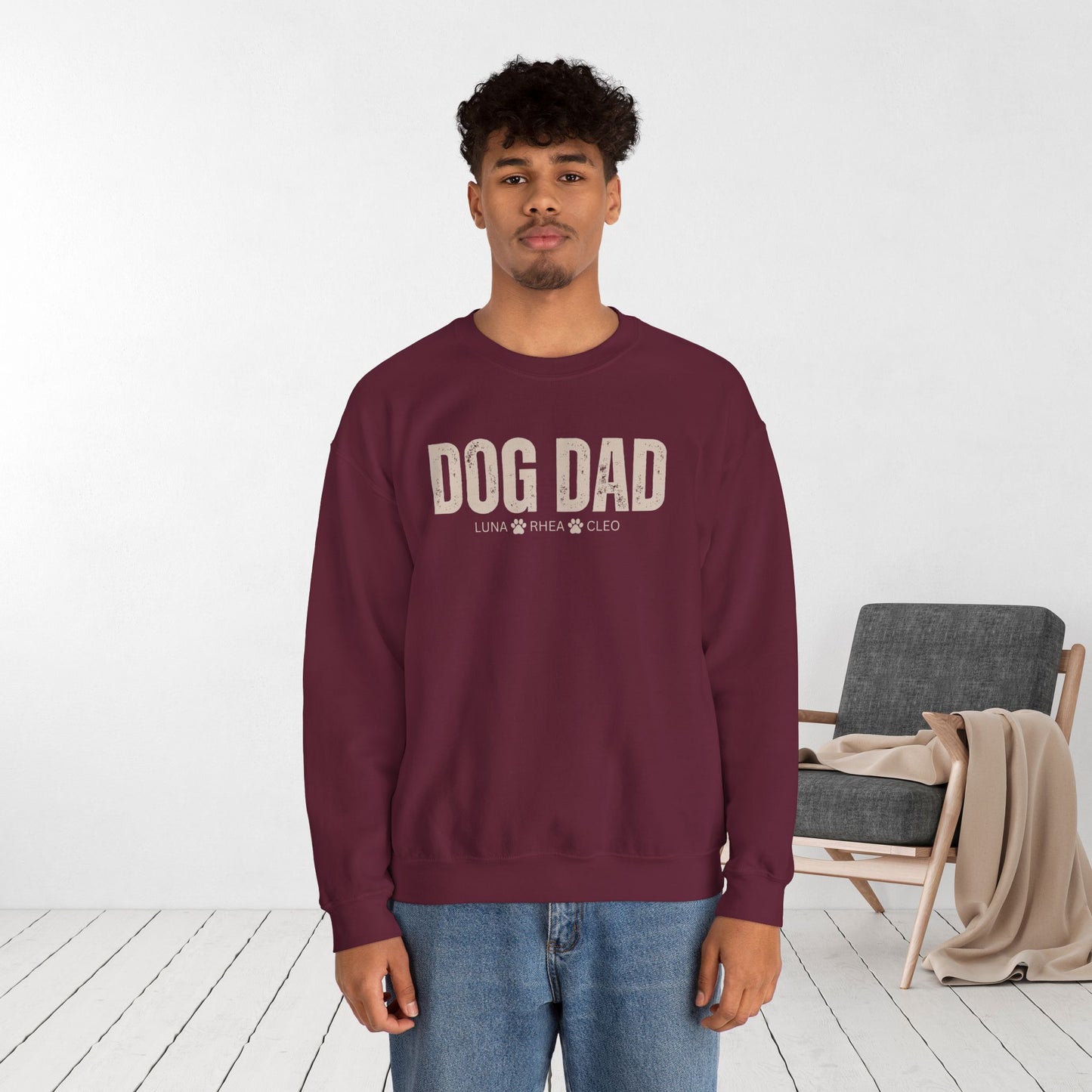 Custom Dog Dad Sweatshirt with Dogs Name - Personalized Gift for Dog Dad
