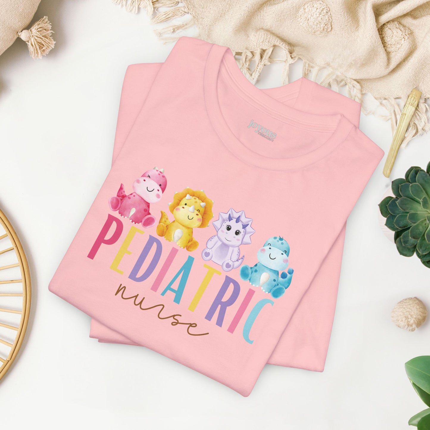 Cute Pediatric Nurse Soft Cotton Tee with Dinosaurs