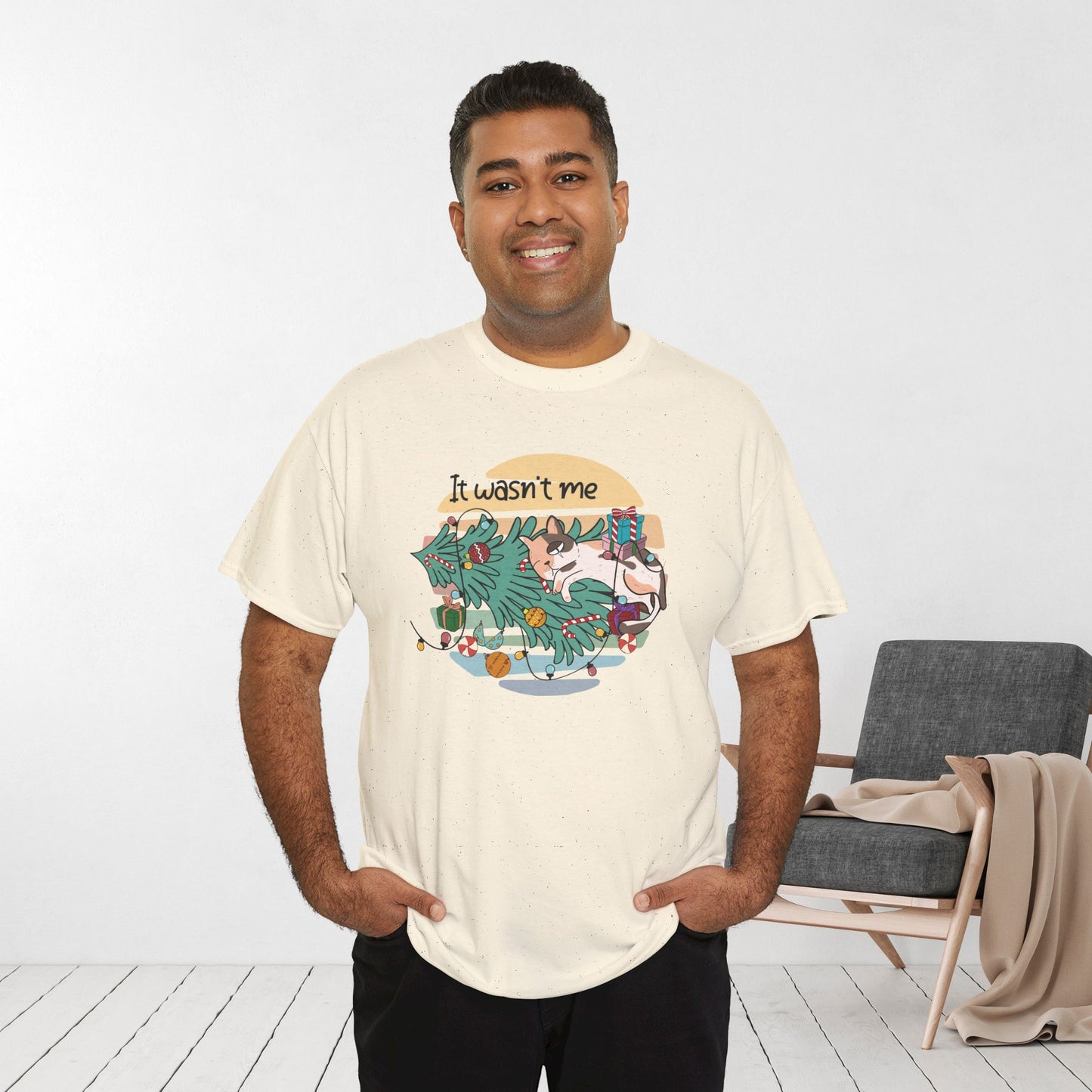 It Wasn't Me Funny Cat Christmas Heavy Cotton Tee - Cat Lovers Christmas Gift