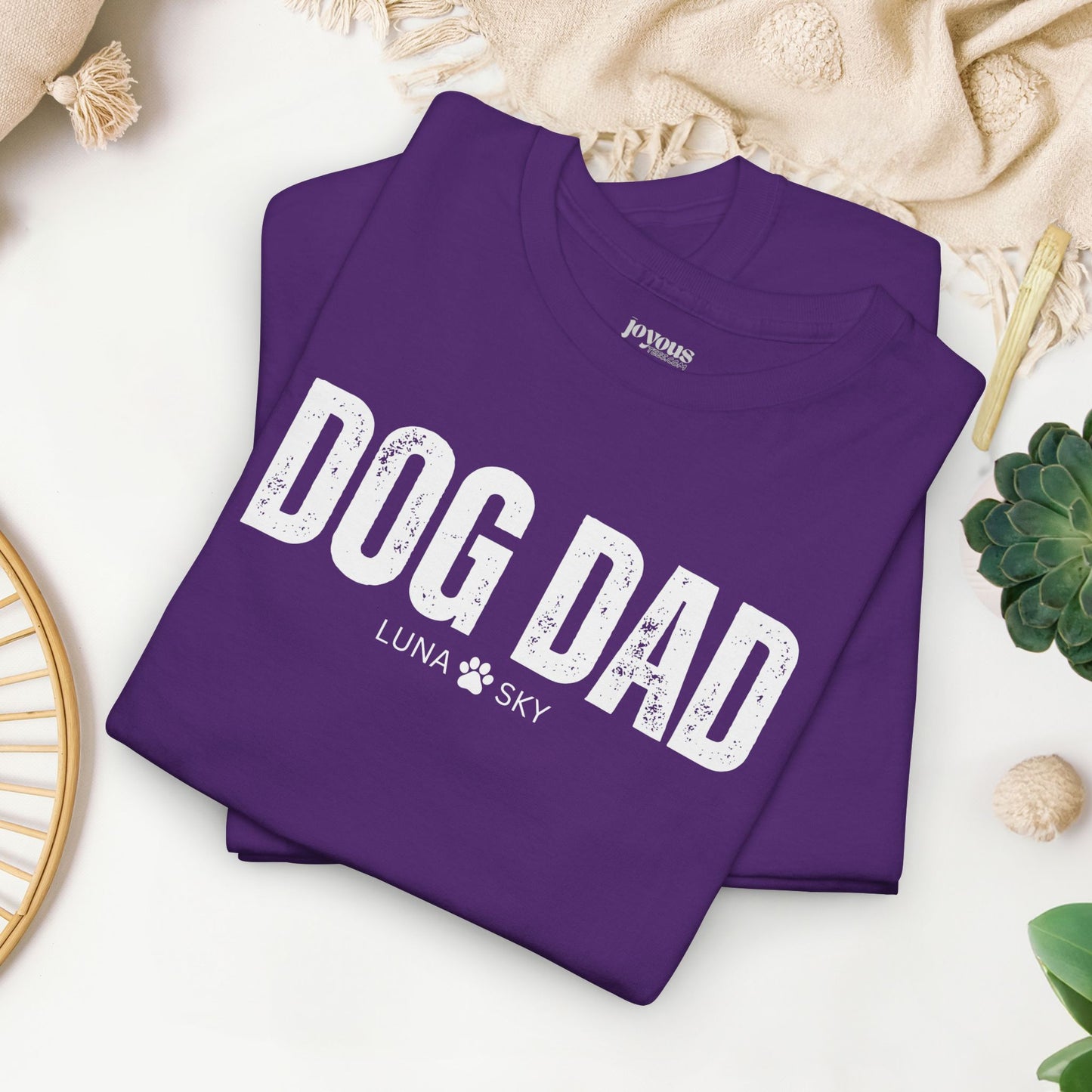 Custom Dog Dad Heavy Cotton Tee with Dogs Name - Personalized Dog Lover Gift