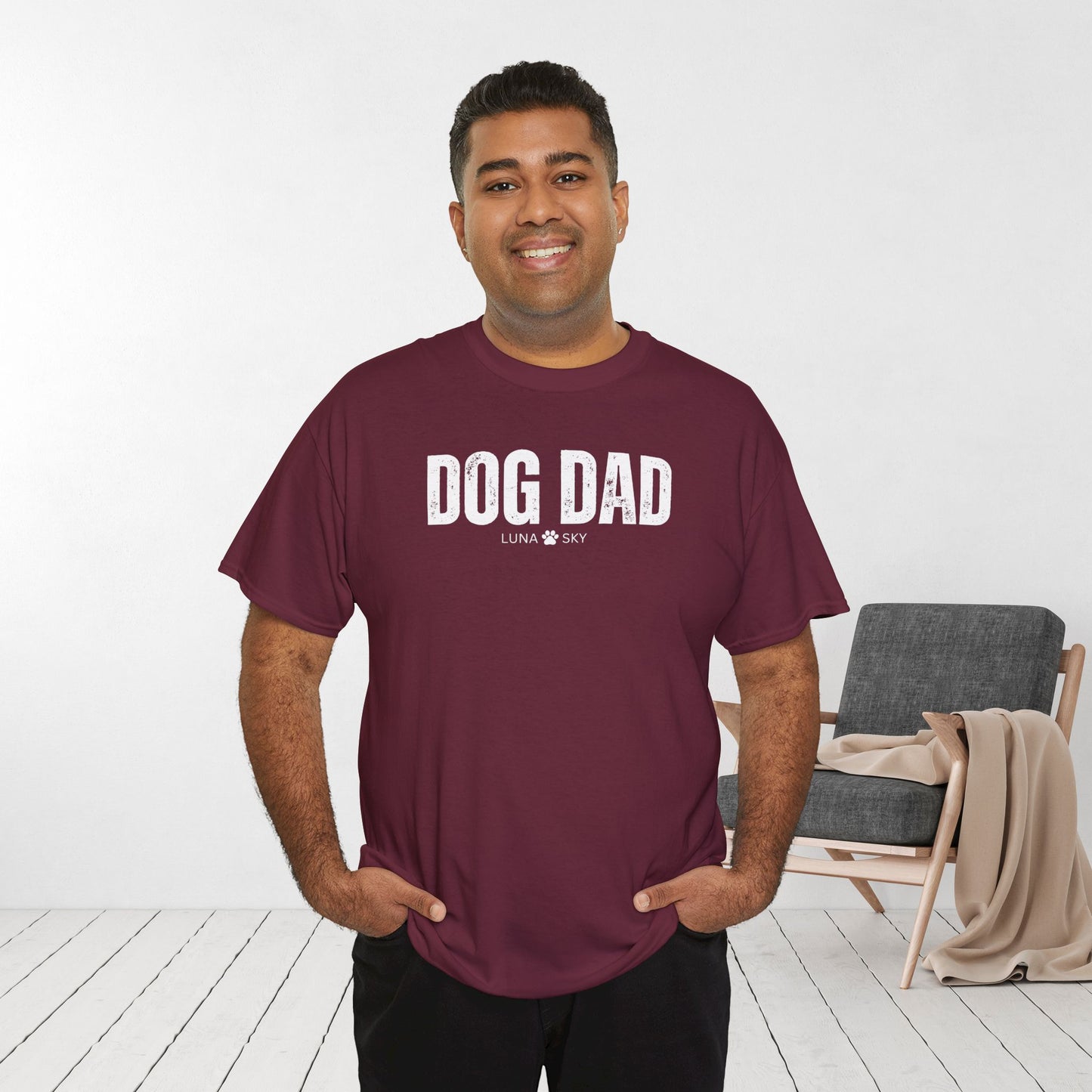 Custom Dog Dad Heavy Cotton Tee with Dogs Name - Personalized Dog Lover Gift