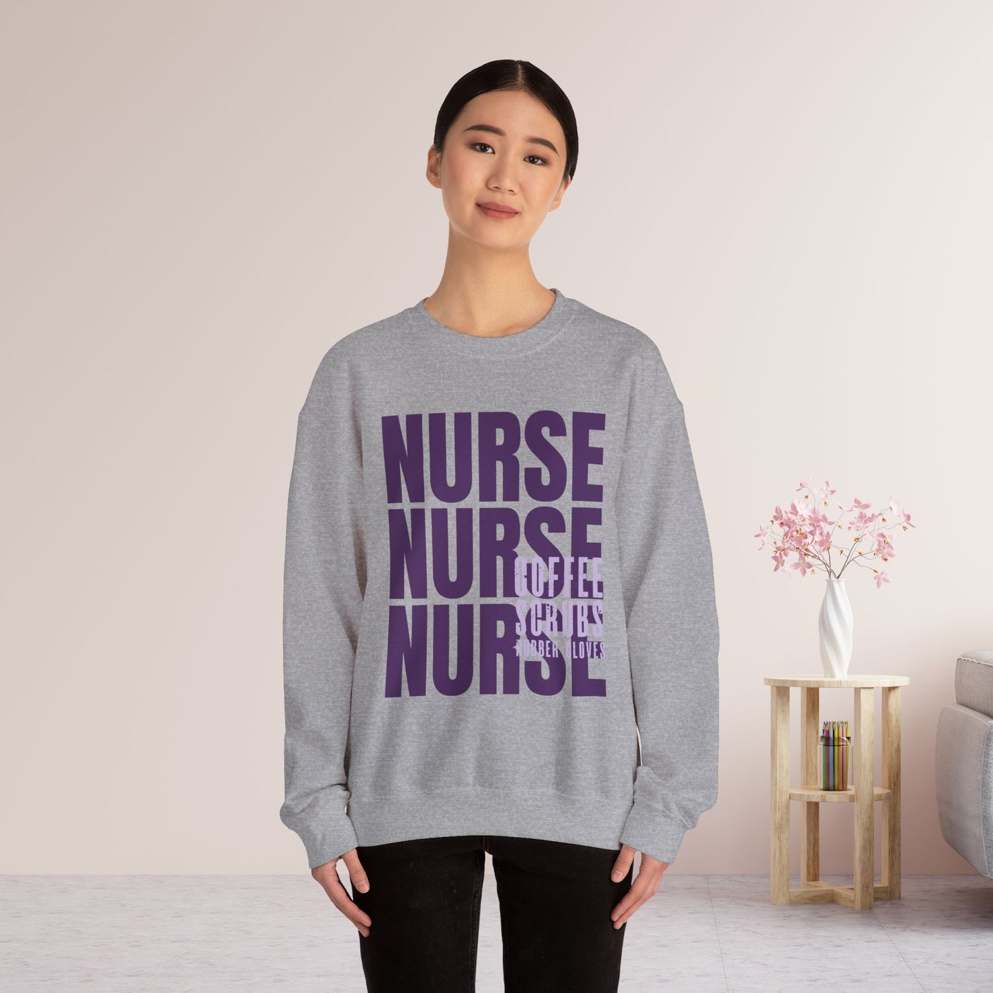 Purple Nurse Sweatshirt - Coffee Scrubs Rubber Gloves Shirt