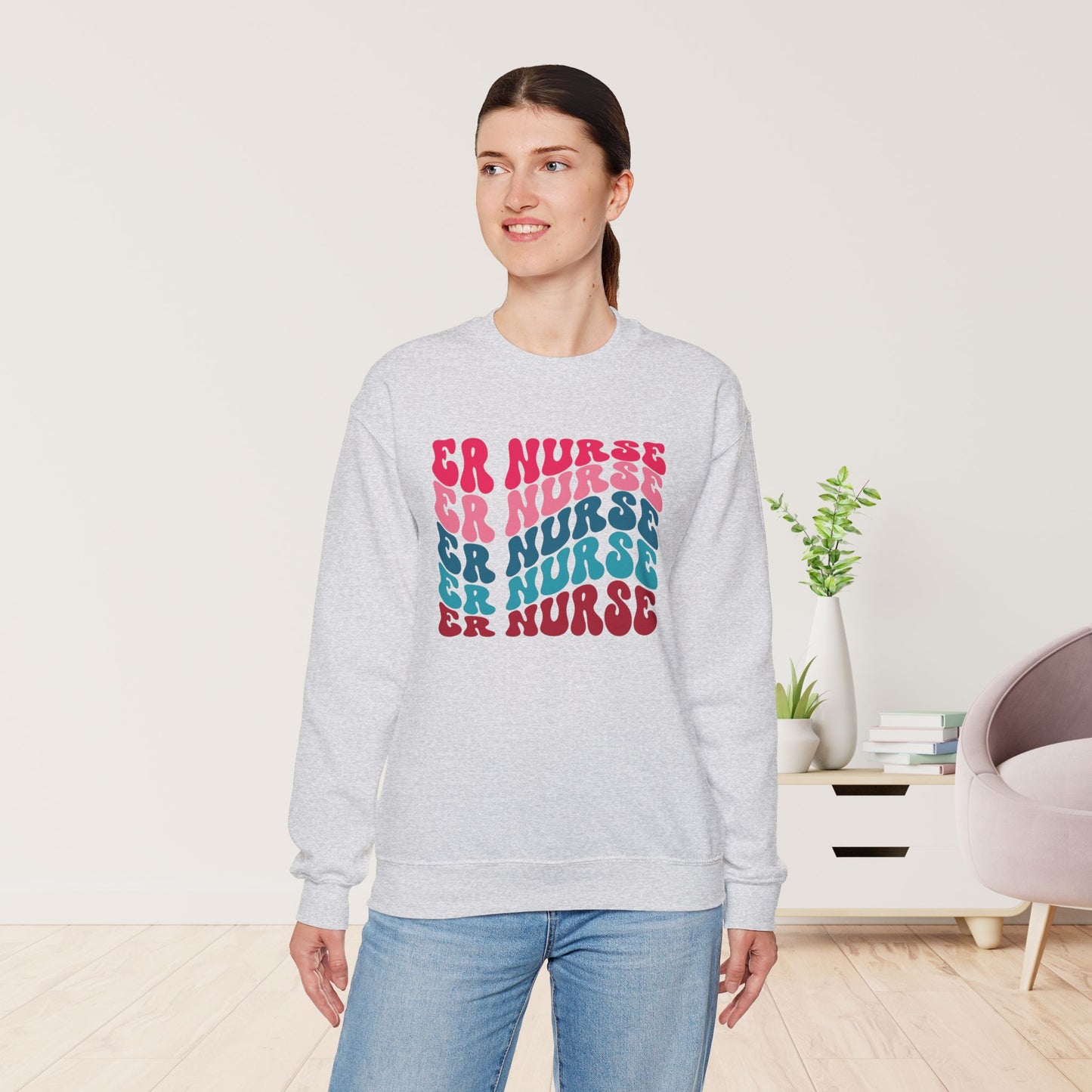 Groovy Colorful ER Nurse Sweatshirt - Emergency Nurse Crewneck