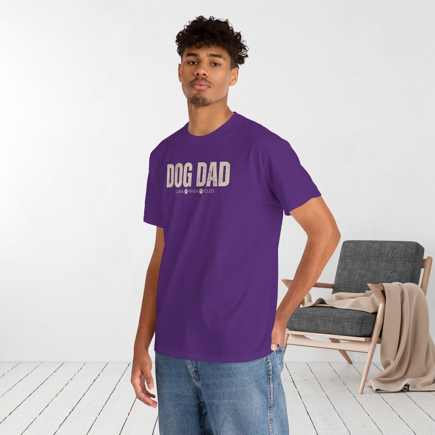 Custom Dog Dad Heavy Cotton Tee with Dogs Name - Personalized Dog Lover Gift