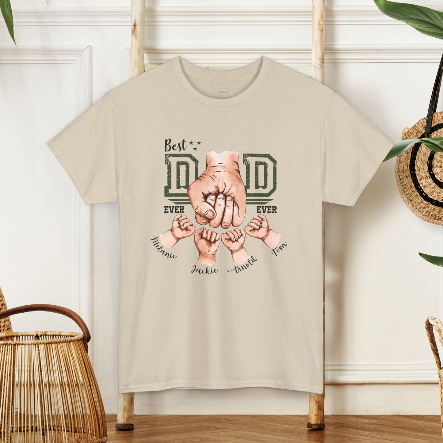 Custom Dad Heavy Cotton Tee with Kids Name - Personalized Gift for Dad