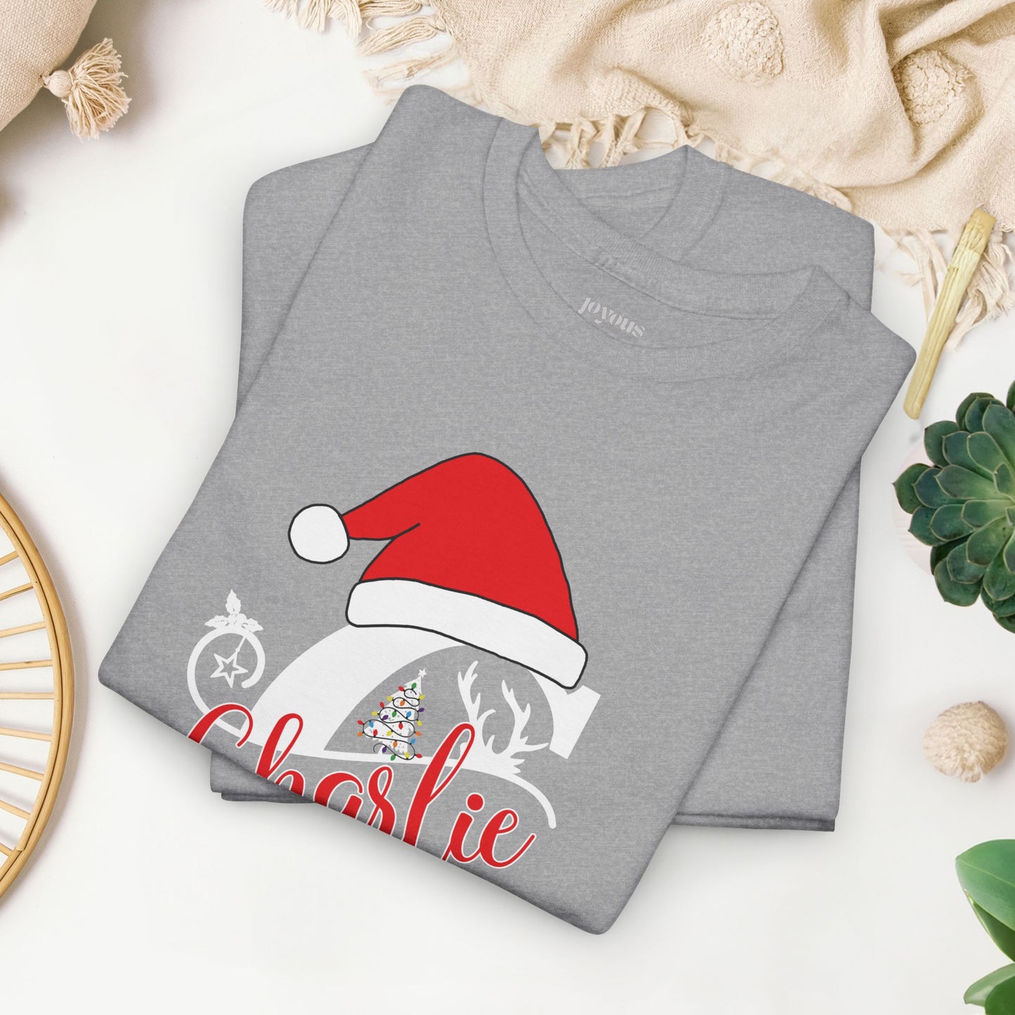 Personalized Christmas Monogram Heavy Cotton Tee with First Name - Custom Christmas Gifts