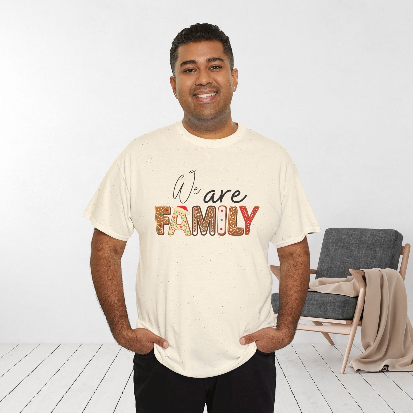 We Are Family Christmas Cookie Heavy Cotton Tee - Christmas Pajama Shirt