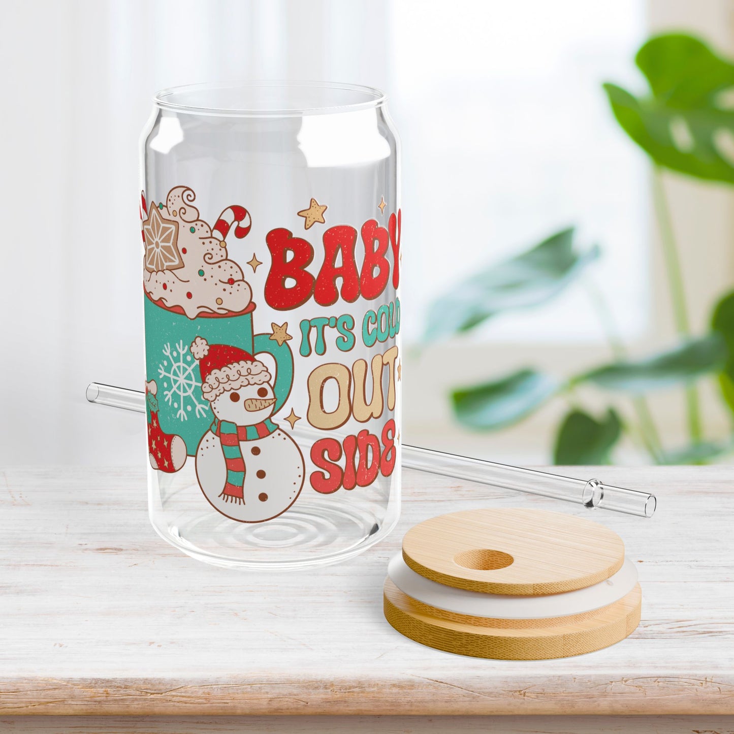 Baby It's cold Outside Retro Christmas Sipper Glass - Best Christmas Gift