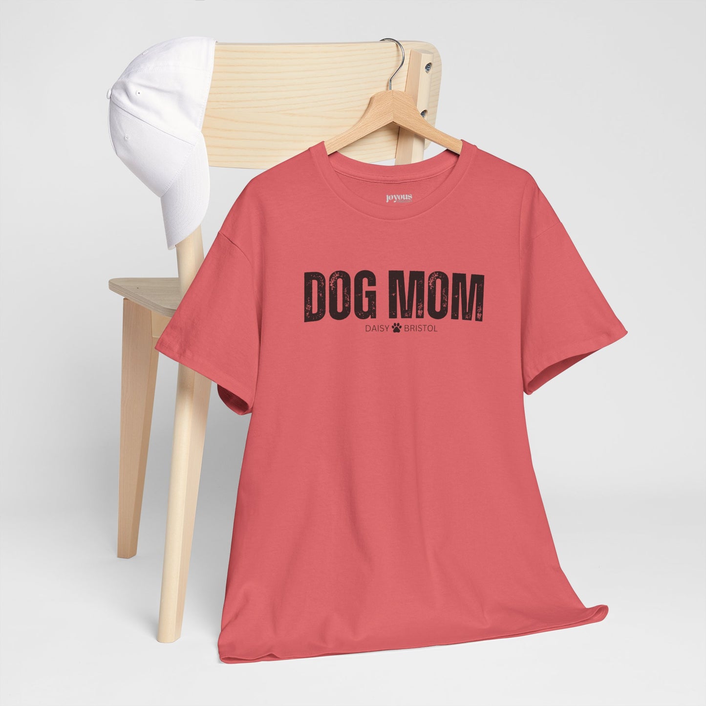 Custom Dog Mom Heavy Cotton Tee with Dogs Name - Personalized Dog Lover Gift