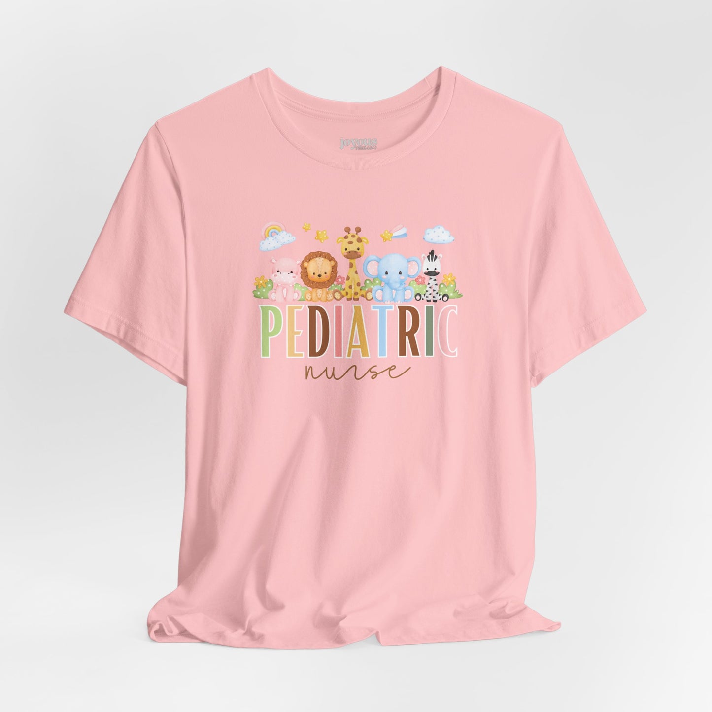Cute Pediatric Nurse Soft Cotton Tee with Safari Animals for PEDS Nurse